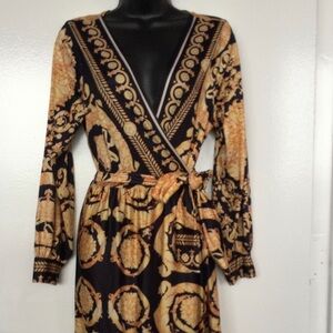 Elegant Black and Gold Wrap Dress